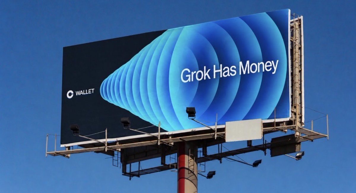 EthJuniper's tweet photo. just spotted this billboard near starbase. 

grok has money? https://t.co/e6Kxftk8fn