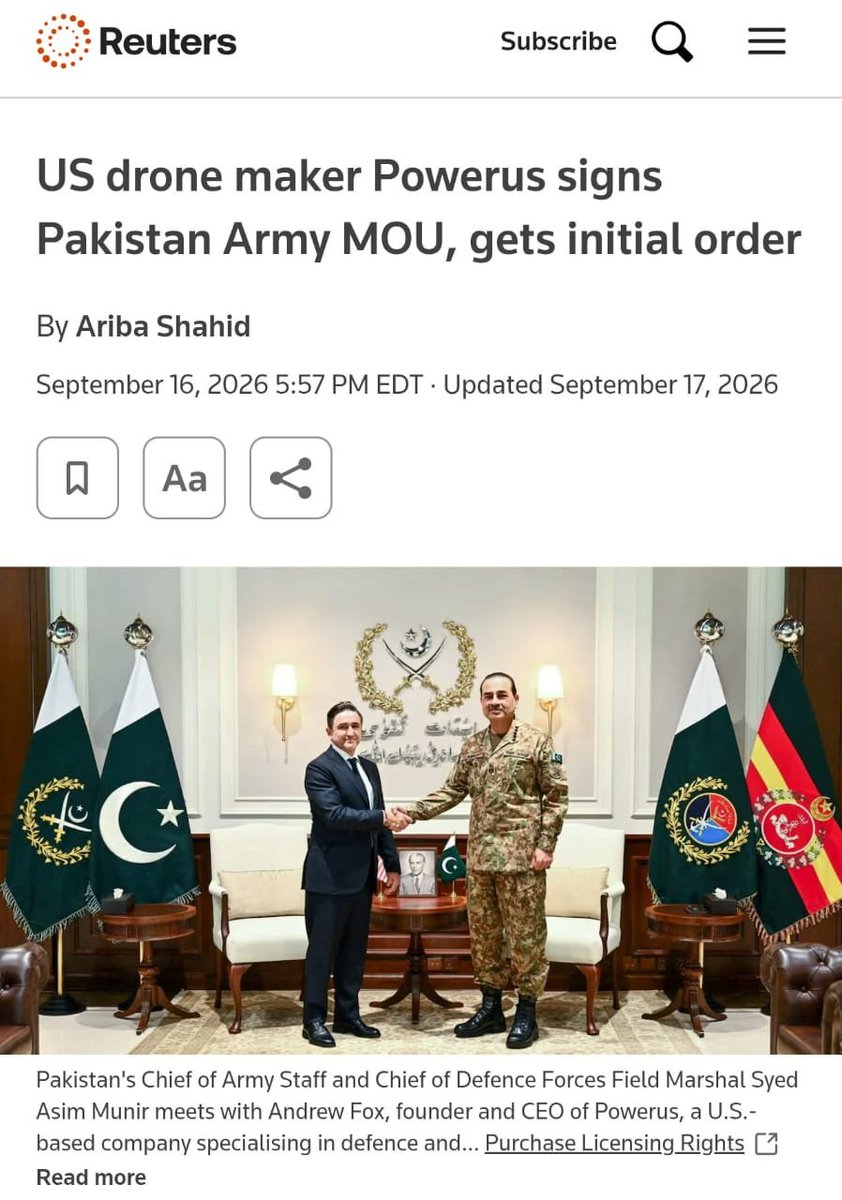 eaglewatc's tweet photo. #BreakingNews:🚨

Pakistan has signed an agreement with Powerus, a U.S.-based autonomous and unmanned systems company, involving an initial order for unmanned aerial systems.

Powerus co-founder Brett Velicovich confirmed the Pakistan deal, while the value and technical details of the order have not been disclosed.