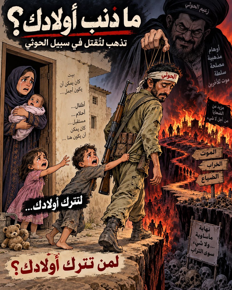 gmoh1985's tweet photo. يُدفعون إلى الموت وهم يظنون أنهم ذاهبون إلى النصر، ثم يعودون أسماءً في قوائم طويلة، ويُترك خلفهم طفلٌ ينتظر أباه، وأمٌّ لا تنام، وبيتٌ انطفأ نوره.

في كل حرب، من يدفع الثمن أولًا ليس أصحاب القرار… بل أولئك الذين زُجّ بهم إلى الجبهات، وتركت خلفهم عائلات لا تعرف لماذا خسرت أبناءها.
@aov2008 @alshalfia @abwmrtah19637