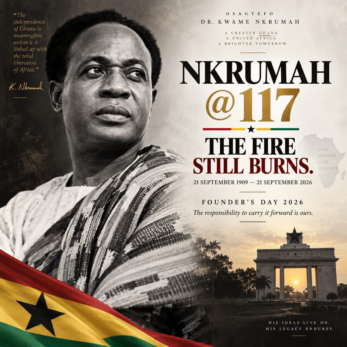 ArmahKofiBuah's tweet photo. 117 years ago today, Nkroful gave Ghana and Africa one of its greatest sons.

As we mark the birthday of Osagyefo Dr. Kwame Nkrumah and Founder’s Day, we are reminded that his legacy asks more of us than remembrance. 

It asks us to build.

To build a Ghana confident in its own ability. 
To build an Africa united in purpose. 
And to build for generations we may never live to see.

The fire was lit in Nkroful. 
Our responsibility is to carry it forward.

Happy 117th birthday, Osagyefo.

Nkrumah never dies. 

#Founder'sDay #Nkrumah117 #JourneyToNkroful