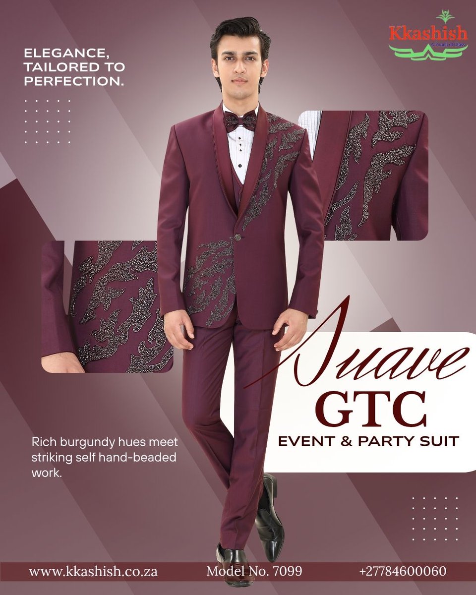 kkashishza's tweet photo. This suave GTC – Event &amp; Party Suit brings together deep burgundy tones and intricate self hand-beaded detailing, finished with a silhouette that speaks to contemporary couture 🖤

📍 Made-to-Measure
🌍 Worldwide Shipping
📩 DM or WhatsApp us on +27 784600060

#MensSuit https://t.co/dJCoQnTyMF