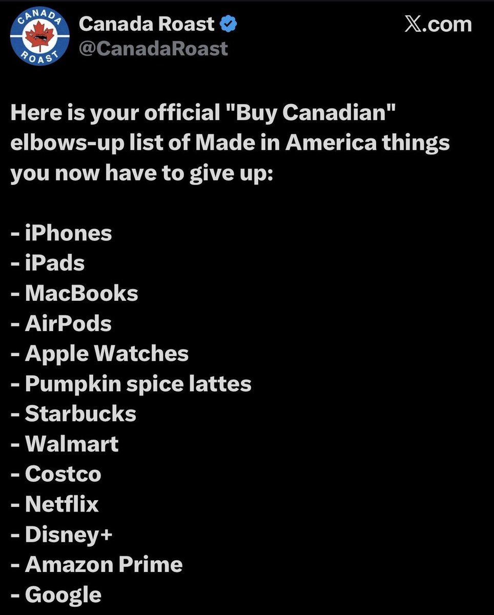 TheStormRider70's tweet photo. @BartFurley Perhaps, you fucking tool, while you’re on this AMERICAN social media platform spewing your “hate America” horseshit, you should call for all of the following AMERICAN-OWNED businesses to be banned in Canada (not an exhaustive list): https://t.co/zhcfYi68Nh