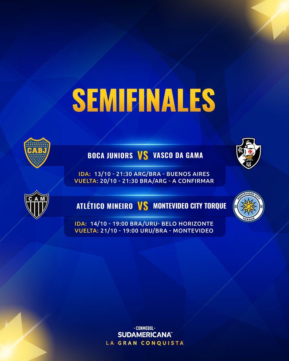 Sudamericana's tweet photo. 📅🏆 ¡Así se jugarán las semifinales de la CONMEBOL #Sudamericana!

#LaGranConquista https://t.co/fgJrUNG5Za