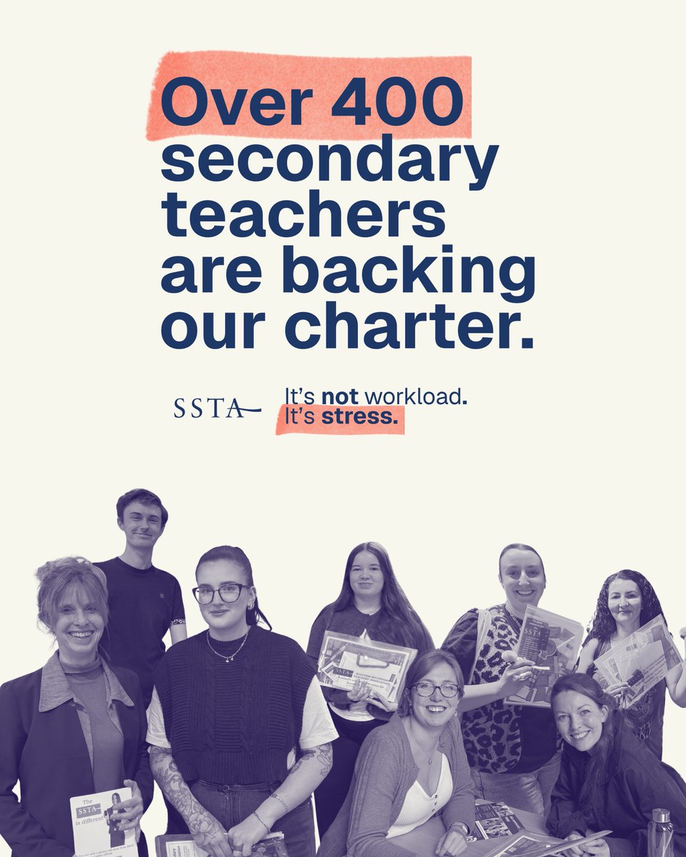 SSTAtradeunion's tweet photo. 400+ #Secondary #School #teachers across #Scotland have already signed up to support our #ItsNotWorkloadItsStress Charter.
Add your name here: https://t.co/k0ngsHpBZP
#SSTA #Education #Workload https://t.co/8l9I7JD8GS