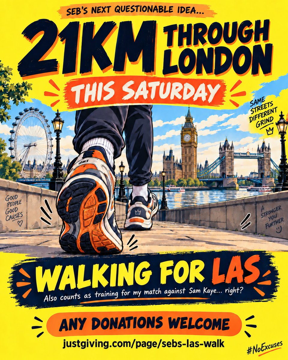squiggles_bjj's tweet photo. My next questionable decision: walking 21km through London this Saturday for LAS! 😂 Also calling it training for Sam Kaye. Sponsor my sore feet and support London Ambulance Charity 🚑
https://t.co/dYi0mrd7nx https://t.co/tbWy7sKTdH