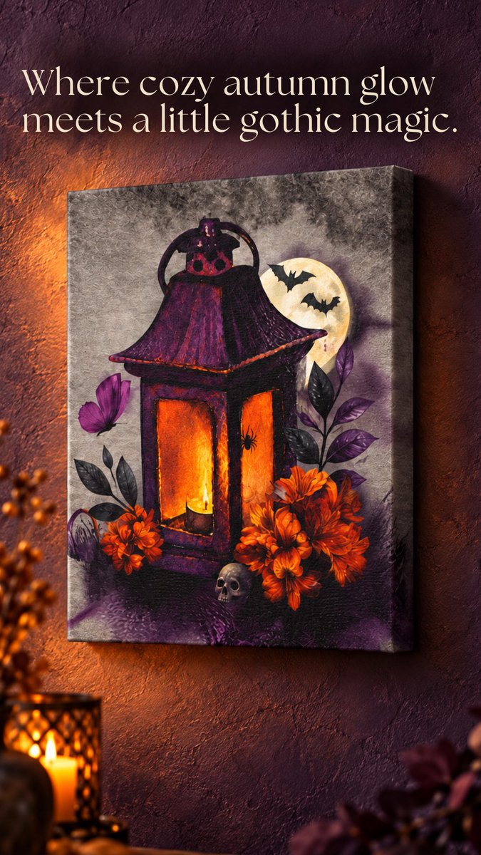 WhimsyRusticCo's tweet photo. Cozy Halloween décor—with a little gothic magic. 🏮💜
This glowing lantern canvas comes in four sizes for your reading nook, entryway, or favorite spooky corner.
Which detail caught your eye first? 👀
Shop: https://t.co/qdwEzrG8LR
#HalloweenDecor #GothicDecor
#canvaswallart https://t.co/m1KCqbJpbQ