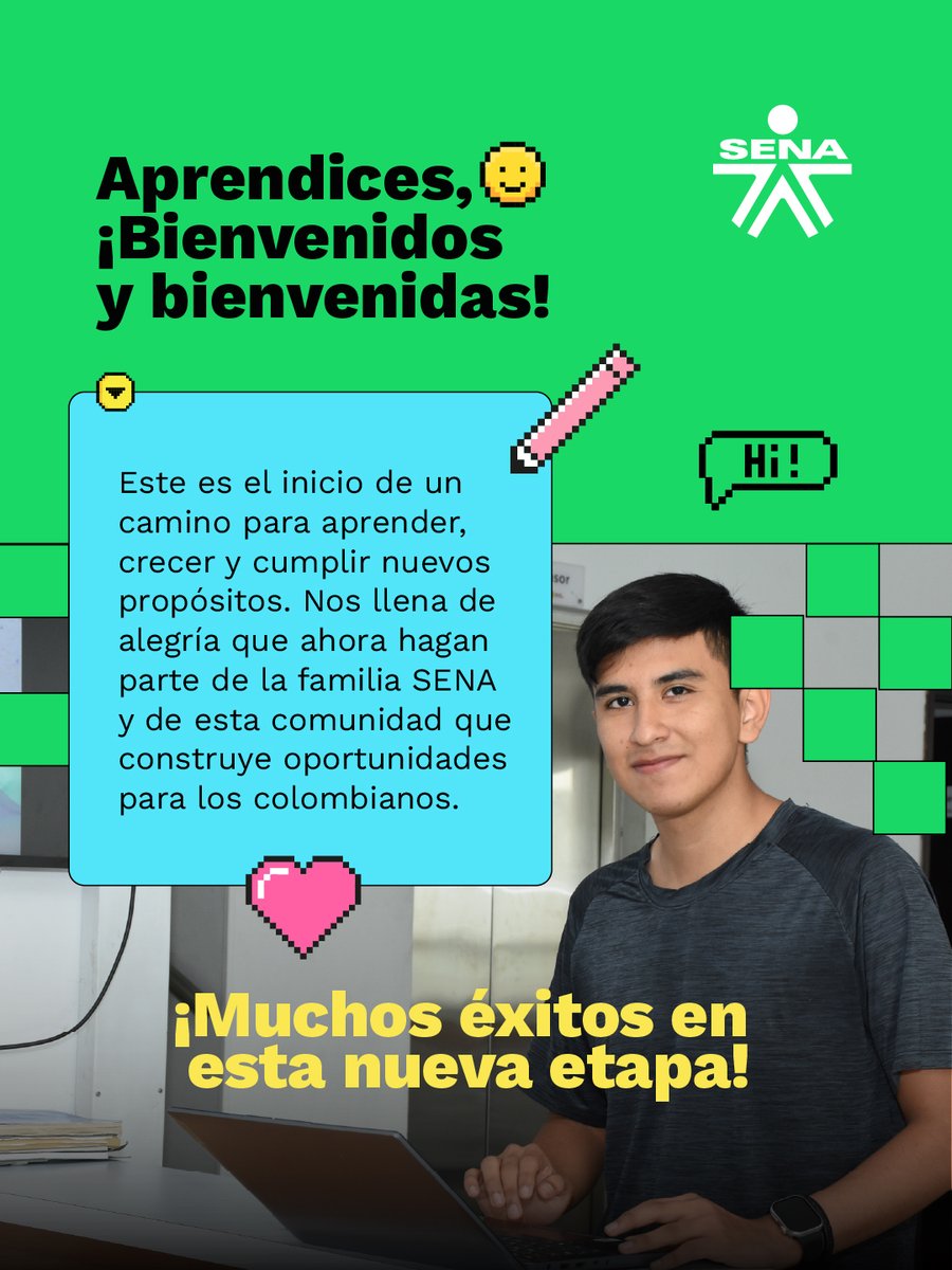 SENAMagdalena_'s tweet photo. 💚 ¡Bienvenidos al SENA aprendices! 🦅

Hoy comienza una etapa llena de aprendizajes, nuevos retos, experiencias y oportunidades para crecer🙌.

🎓 ¡Esta es su casa! Prepárense para aprender, crear y dejar su huella.

#EstudiaEnElSENA https://t.co/yB0Axschn5