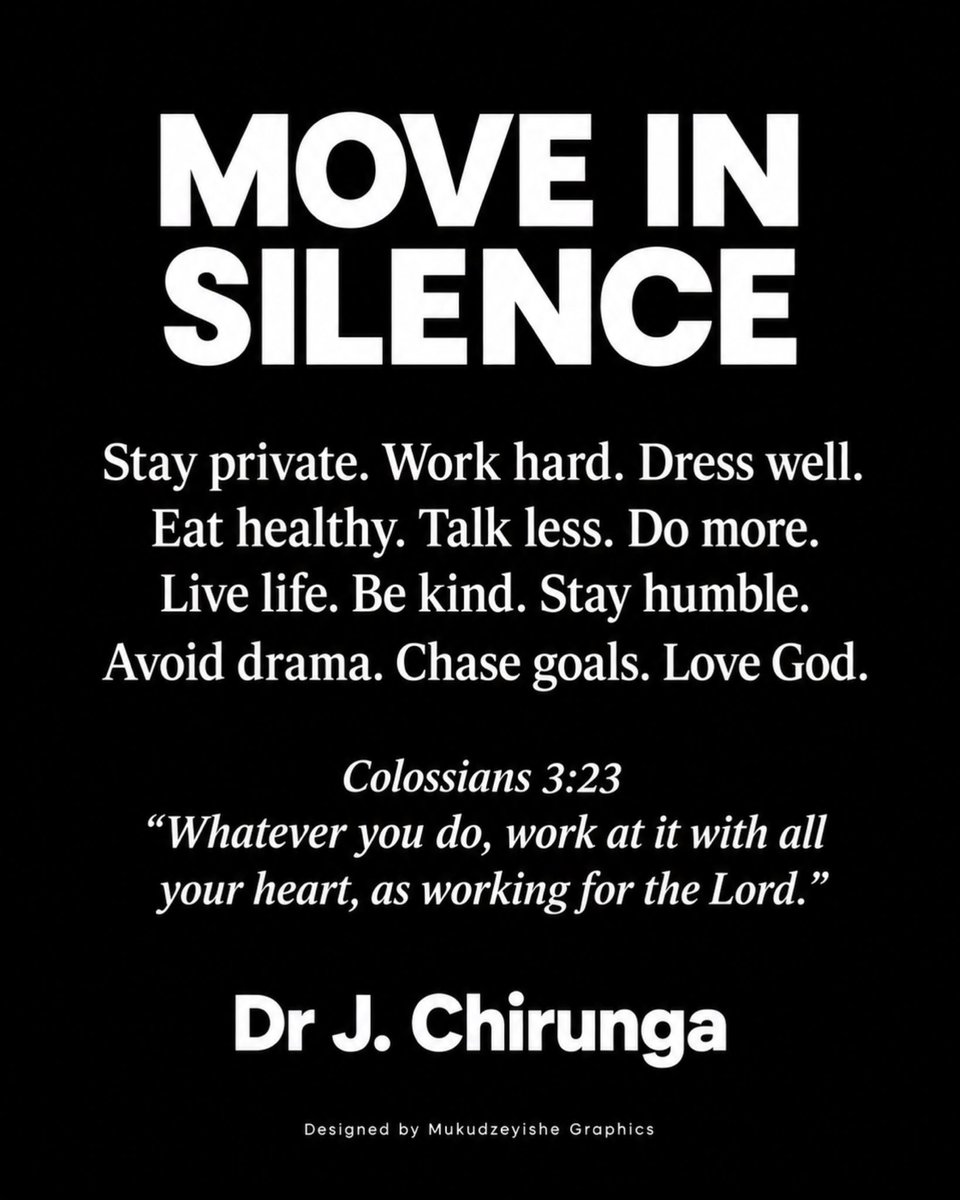 PdcTanaka's tweet photo. Move in silence. Work hard. Stay humble. Let your results speak. 🙏🏾✨

#MoveInSilence #StayFocused #WorkHard #StayHumble #LoveGod #Motivation #DailyInspiration https://t.co/dkBdxHpc5L