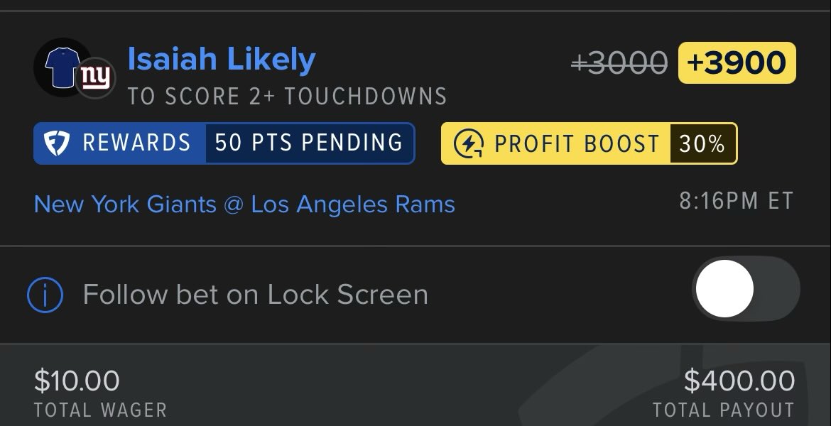 DBB_Discord's tweet photo. FanDuel MNF 30% +3900 🏈

Likely can do it again. Good for .25u! 🫡

https://t.co/fOOt4W5kir https://t.co/azAyETi2qF
