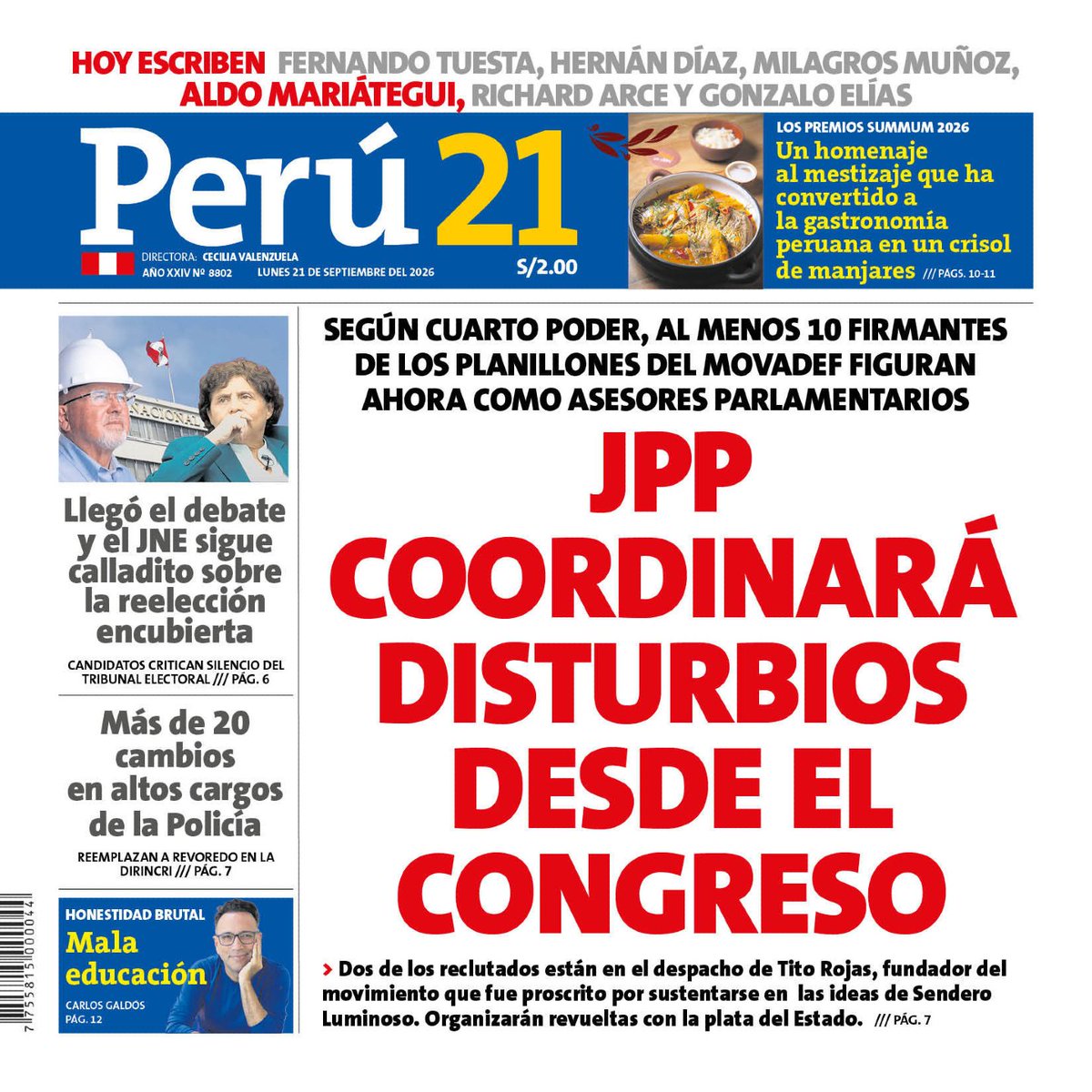 AceSalaverry's tweet photo. Juntos por el Perú tiene 10 asesores firmantes de Movadef trabajando en el Congreso , que desgracia pagamos a seguidores de terroristas sendero luminoso q están  el Congreso y nunca le darán facultades a Keiko , solo entraron para hacer disturbios  ni una ley a favor del país. https://t.co/0tNorDHzkm