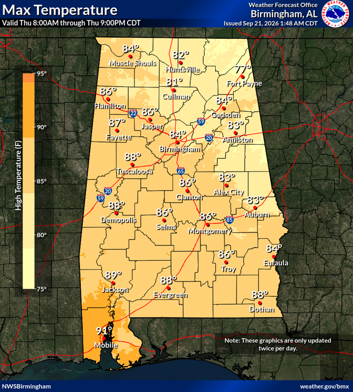 AlabamaEMA's tweet photo. GOOD NEWS: Storms pop up the next few days, but COOLER AIR could make a welcome appearance by the end of the week! New info from AEMA Meteorologist Jim Stefkovich: https://t.co/LAoDxyiqgG https://t.co/MvhFVgUaHY