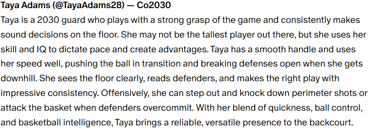 TayaAdams28's tweet photo. Thanks for the write up @ProspectShowcse! https://t.co/ZdYlHsWWsm