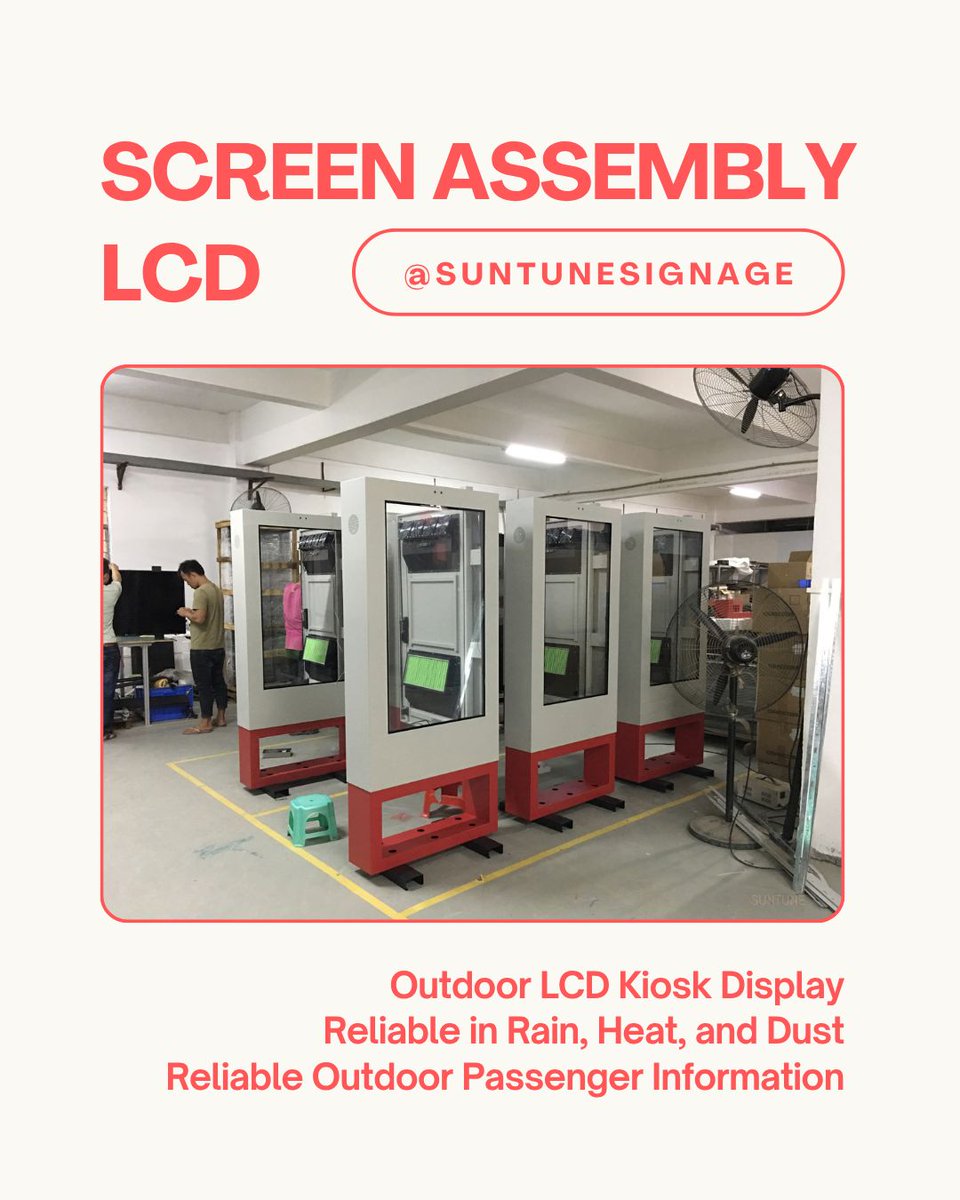 suntunesignage's tweet photo. The strongest outdoor LCD manufacturers don't just assemble displays.
They engineer the enclosure, manage thermal performance, control production quality and test the finished system for the environment it will serve.🏭
#OutdoorLCD #DigitalSignageFactory #DisplayEngineering https://t.co/qRaD0ILmBz