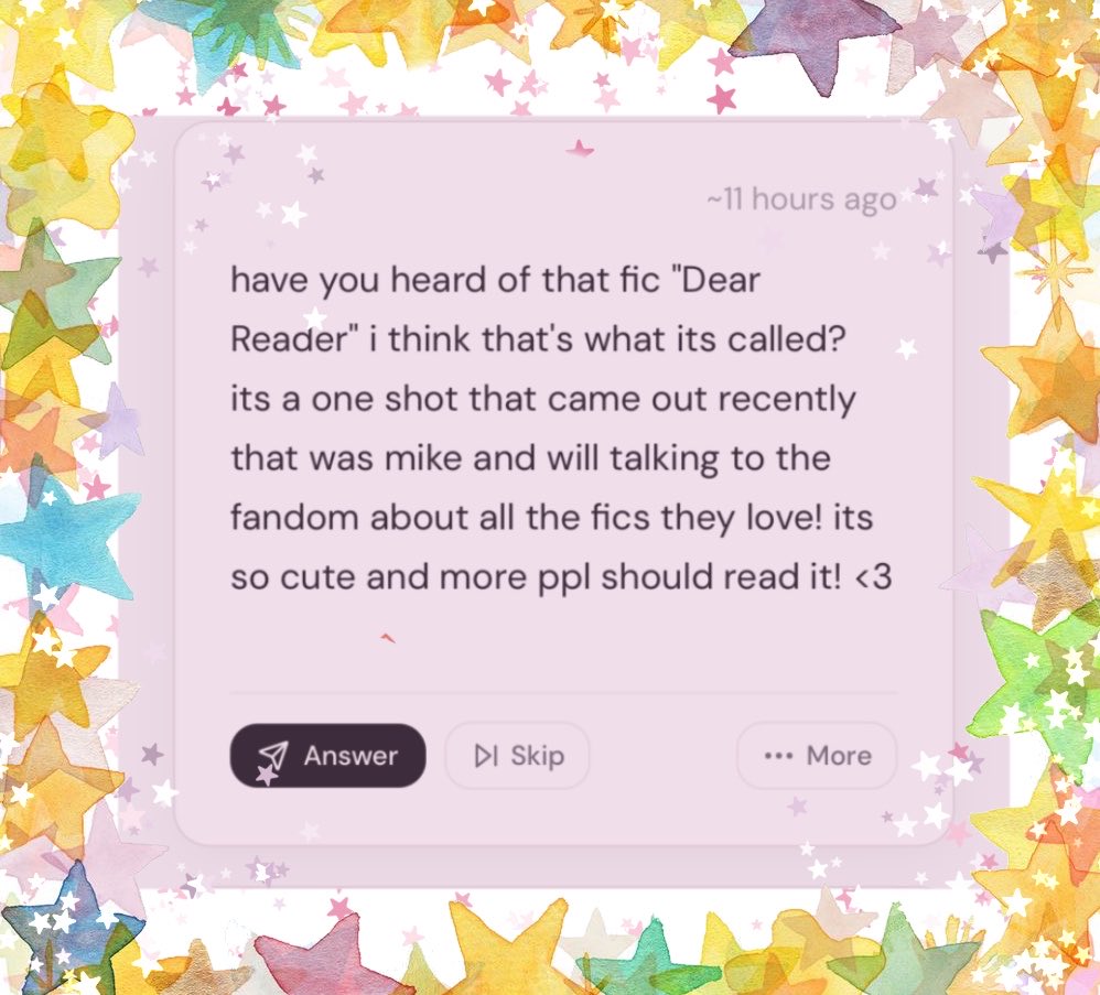 bylertivitytwt's tweet photo. ask #4: If anybody knows the fic, feel free to link it in the replies! 

Thank you for your submission! ͙͘͡★ https://t.co/CY6by2VBnp