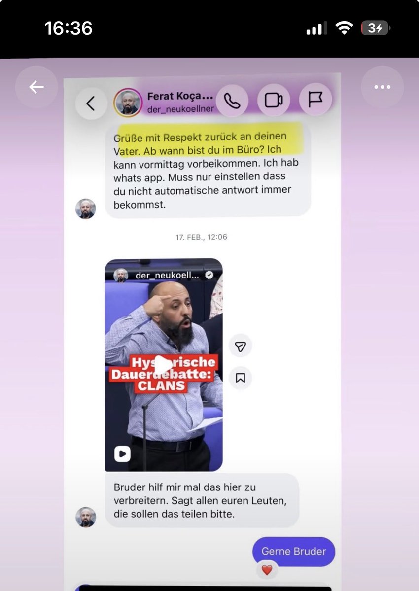 janfleischhauer's tweet photo. „Grüße mit Respekt zurück an deinen Vater“, schreibt Ferat Koçak, der Linkspartei-Chef aus Neukölln, an Firas Rammo, den Sohn des Paten der organisierten Kriminalität in Berlin. Und diesen Leuten wollen die Grünen unter @fbanaszak und @fbrantner zur Macht verhelfen? Wow. https://t.co/RMxvKACpHM