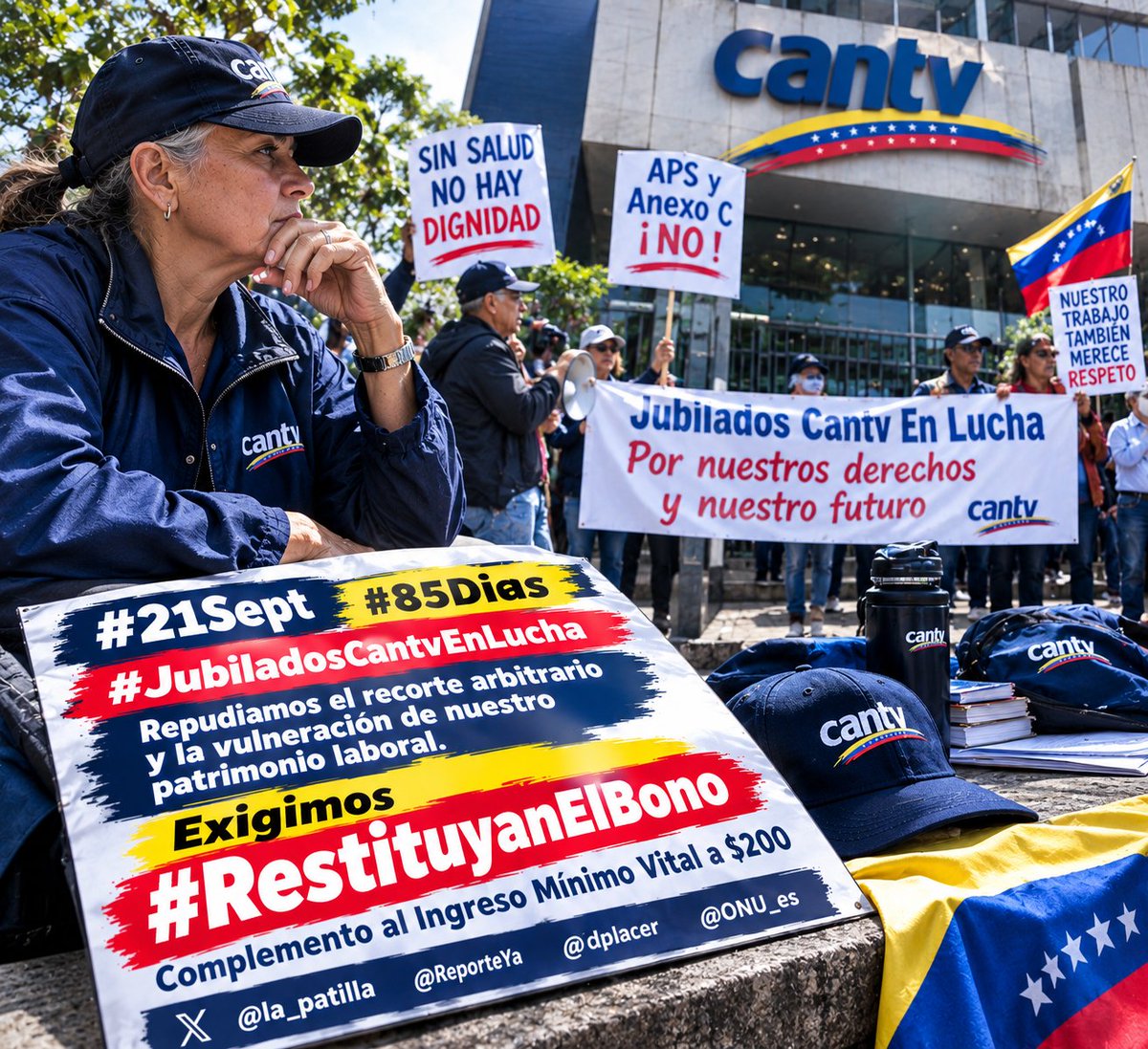 joluvague's tweet photo. #21Sept #85Dias los #JubiladosCantvEnLucha repudiamos el recorte arbitrario y la vulneración de nuestro patrimonio laboral. Exigimos #RestituyanElBono Complemento al Ingreso Mínimo Vital a $200 @la_patilla @ReporteYa @dplacer @ONU_es @Defensoria_Vzla https://t.co/B5Xbl3g6My