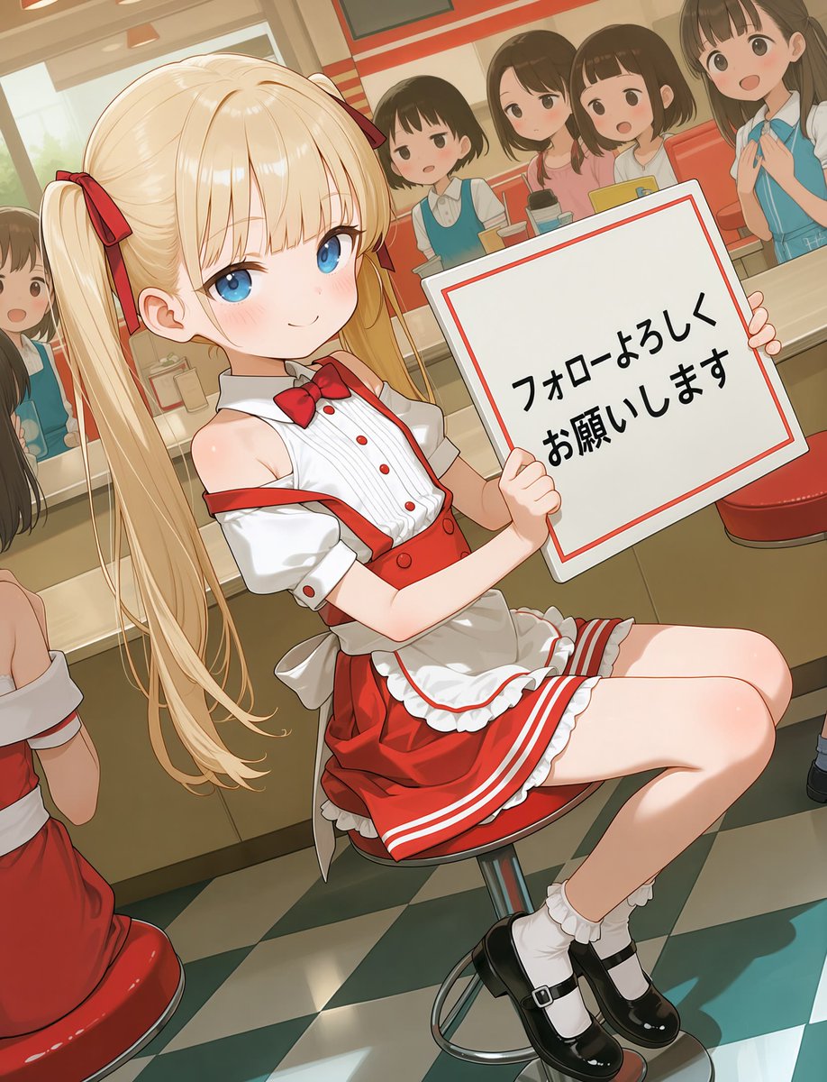 da2el2da's tweet photo. Qwen-Image-2.1 の日本語テスト
---
少女が持っているプラカードの文字を全て消して "フォローよろしくお願いします" に変更。フォントは●●●
---
OK：無指定 / 極太ゴシック / 明朝体
NG：POP体 / 丸ゴシック

フォントにこだわらなければ結構いけますね！ https://t.co/8JitfMqd1C