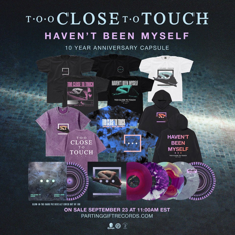 TooCloseToTouch's tweet photo. Celebrating 10 years of 
“Haven’t Been Myself”. 

Merch and Vinyl, including extremely limited Zoetrope with glow in the dark cover, available Wednesday at 11AM EST. Thank you ••• https://t.co/iIRZHRljFs