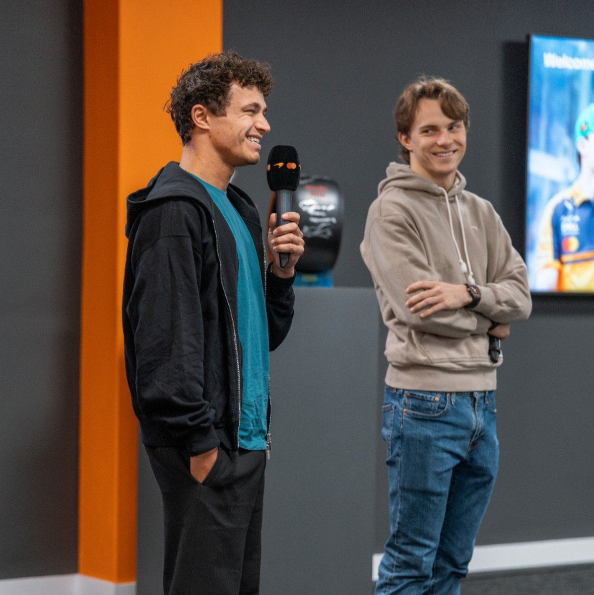 laurogeitabat's tweet photo. oscar and lando debriefing the monza &amp; madrid gps at the mtc! https://t.co/QiHoISQxHz