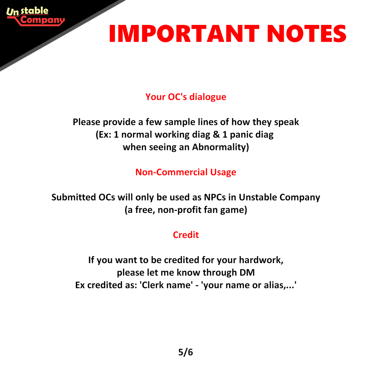 4uazx's tweet photo. When submitting or talking about the game, don't forget to use the tag #UnstableCompany so I can see and like your amazing ideas!

Submissions are open until all slots are filled! https://t.co/MeaY0F8EU3