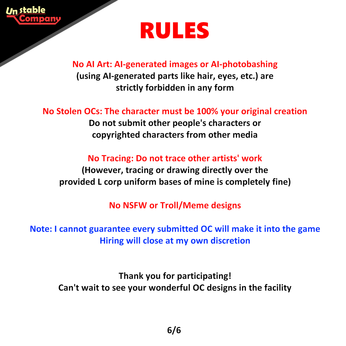 4uazx's tweet photo. When submitting or talking about the game, don't forget to use the tag #UnstableCompany so I can see and like your amazing ideas!

Submissions are open until all slots are filled! https://t.co/MeaY0F8EU3