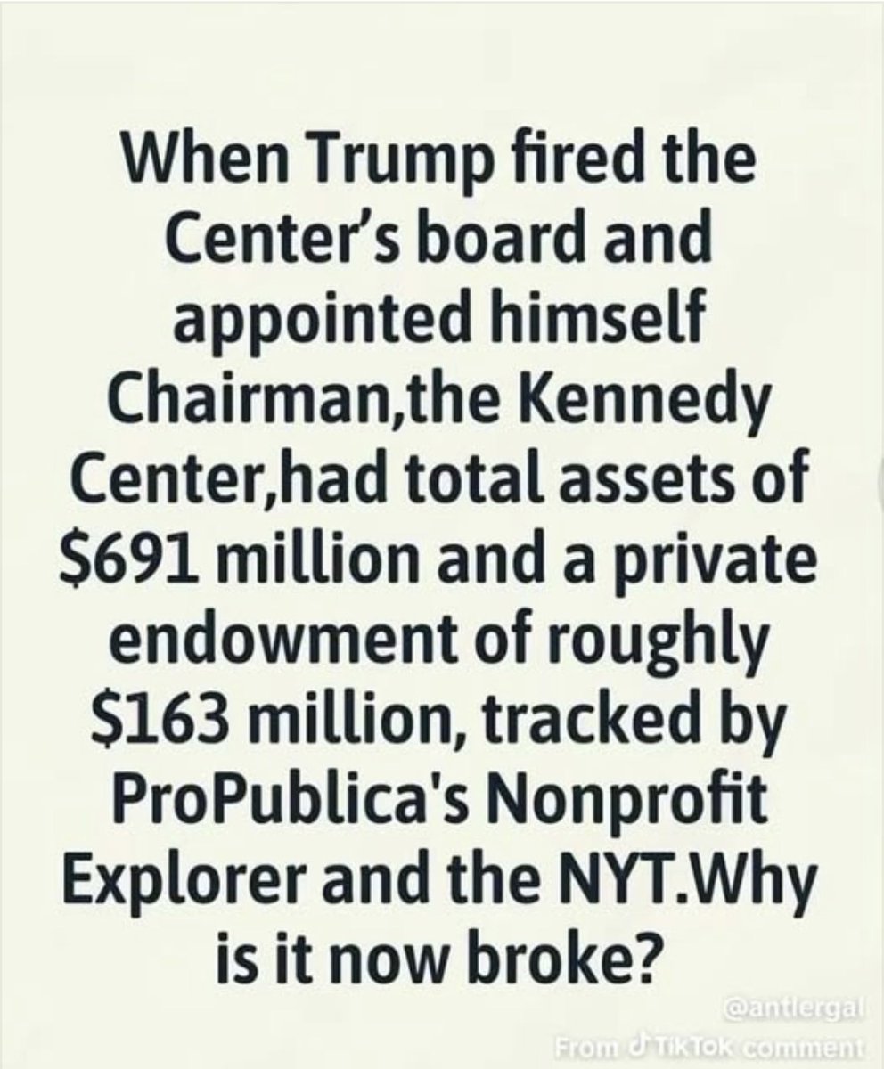 Stornoway_Cove's tweet photo. Highly recommend an audit of the Kennedy Centers finances as soon as Democrats take back control of Congress.

Remember, when the Trump family were previously caught stealing from a children’s cancer charity?

Not to be trusted… https://t.co/RKqI0cf5JX