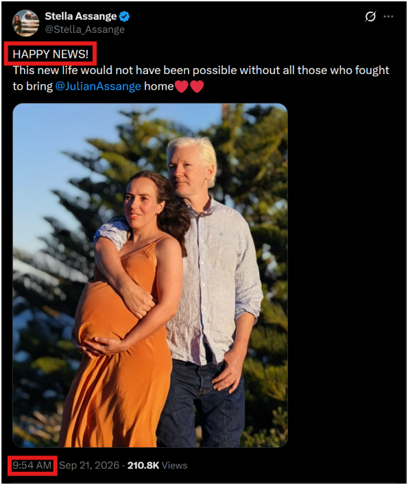 7thDean's tweet photo. Looks like Julian Assange is not only back but he's bringing the fire with him! 🔥🔥🔥🔥

Stella Assange posted a picture of herself and Julian where she is pregnant dropping a big bomb on the world and tagged it "HAPPY NEWS"  with a timestamp of 9:54 AM EST

Then Julian Assange follows up by reposting it and tagging it #OctoberSurprise with a timestamp of 10:01 AM EST

We all know that Julian was quiet for quite a long time and then came out on the 17th saying "I'm back," and with these timestamps of 9:54 and 10:01 he makes a huge statement with an #OctoberSurprise...🤯

Q 954
Next week.
BOOM.
BOOM.
BOOM.
Q

Q 1001
Pic: Satellite view of Epstein Island

Where do roads lead?👈
Each prince is associated with a cardinal direction: north, south, east and west. 
Sacrifice.
Collect.
[Classified]-1
[Classified]-2
Tunnels.
Table 29.
D-Room H👈 Hillary
D-Room R👈 Rodman
D-Room C👈 Clinton
Pure EVIL.👈 She is Pure EVIL
'Conspiracy'
Q

Julian is back and dropping an "#OctoberSurprise" with "HAPPY NEWS," letting all of us Anons know something big is coming that we have been waiting a long time for, the truth about Epstein Island..🏝️🔥🔥 

Next week will be BOOM, BOOM, BOOM week as we will find out all roads lead to Epstein Island, It looks like the truth about Epstein Island may come out and the connections to HRC, Hilary Rodman Clinton, and what she and others did on Epstein Island, and what happened there was Pure EVIL....💥💥💥🏝️💀⚖️