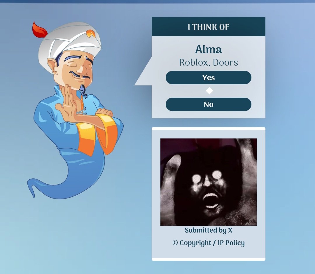 THESTUPIDHORSE's tweet photo. I was playing Akinator again, and guess what I got?

ALMA.

i guess Akinator knows @AlmaDoors https://t.co/oKfcEkVMq3