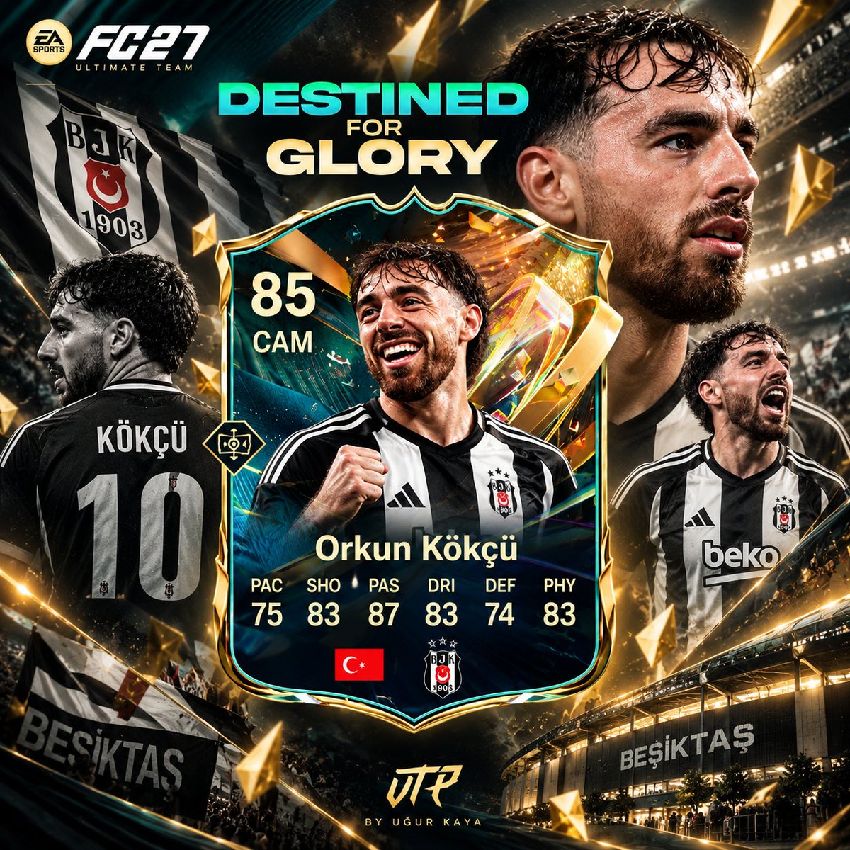 UgurKayaUTP's tweet photo. 🦅🔥 Orkun Kökçü, Beşiktaş formasıyla Destined for Glory sahnesinde!
85 reytingli yıldız, siyah-beyaz tutkuyla sahada! 🖤🤍
#EAFC27 #OrkunKökçü #Beşiktaş #UltimateTeam #UTProfessor https://t.co/fDa4xG9w5S