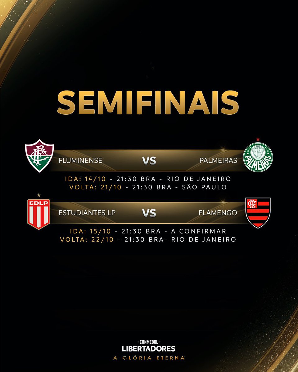 simpraisa's tweet photo. Datas e horários das semis da Libertadores definidas! 

Estudiantes x Flamengo no dia 15/10, quinta-feira https://t.co/cpmuPcubof