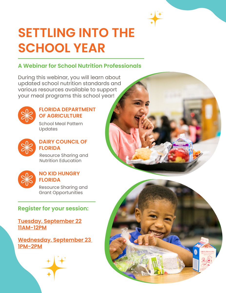 NoKidHungryFL's tweet photo. 📢 If you're a school nutrition professional don't forget to register for this upcoming webinar with @FloridaMilk @FDACS @FLFNW

Tuesday, September 22nd: https://t.co/HvcL5SRztK
Wednesday, September 23rd: https://t.co/On8X6UETYw https://t.co/FuoSVXoE3W