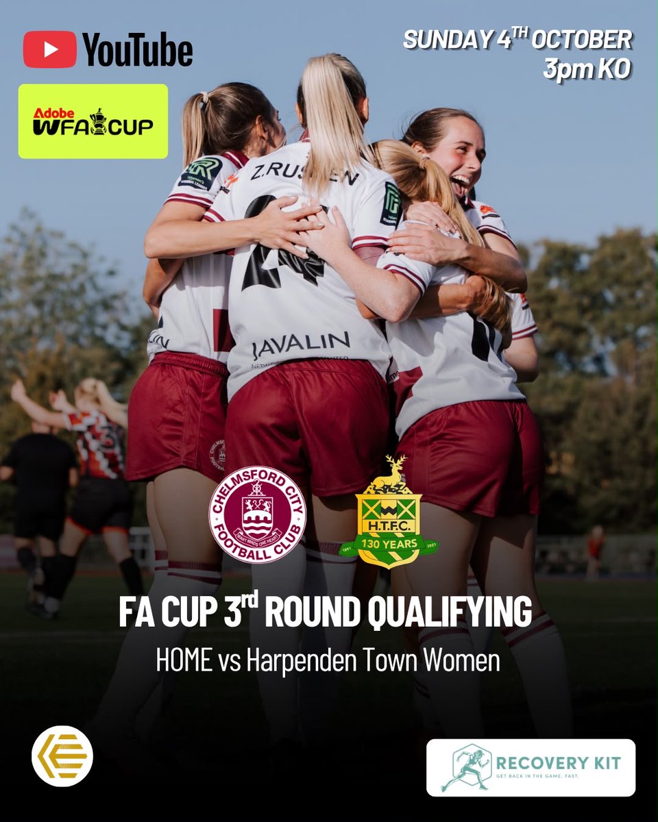 ClaretsWomen's tweet photo. We’re at home AGAIN as we continue our FA Cup journey! ✨🏆

Entry is FREE, so come down and show your support in our Third Round Qualifying game! 🙌

@ERWFLe  |  @SJGore | @OfficialClarets  | @carolinebarker https://t.co/sCGf6nbR9G
