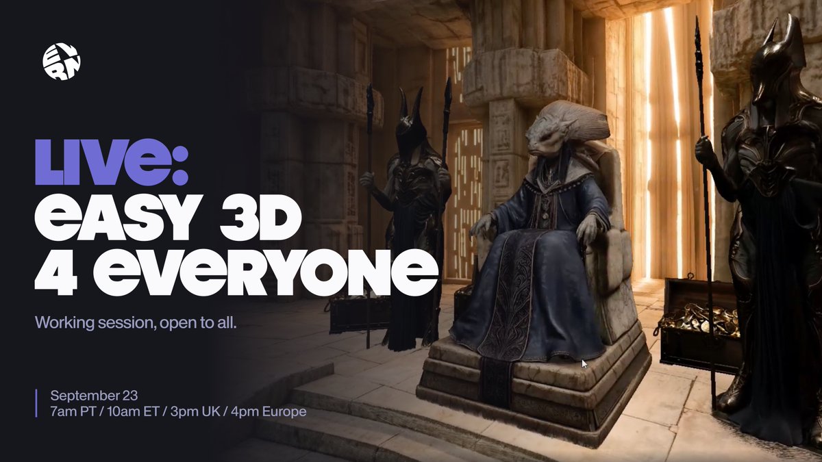 evrn_world's tweet photo. Friends, we're live Wednesday, 7am PT, to build a live scene. We're picking images from the first 10 people. Bring your EVRN license ready, to build alongside us. 

Submit your image under this post.
EVRN LIVE 09.23 / 7 am PT 
Meet you in Discord. https://t.co/6RrokcUt4k https://t.co/cbqEplwFG0