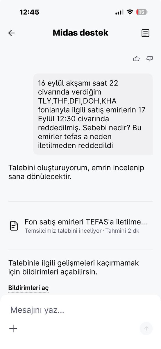 bluecastle3's tweet photo. @CaptainOrkan #TLY #THF #DOH #KHA #DFI fonları için 16 Eylül akşamı verdiğim satış emirleri 17 Eylül saat 12:05 de neden reddedildi? Bilgi verebilir misiniz? @getmidas 

@spkgovtr 
@MerkeziKayitTur @HMBakanligi 
@Takasbank 
@memetsimsek 

#fonmağdurları https://t.co/t0oj4C6pm5
