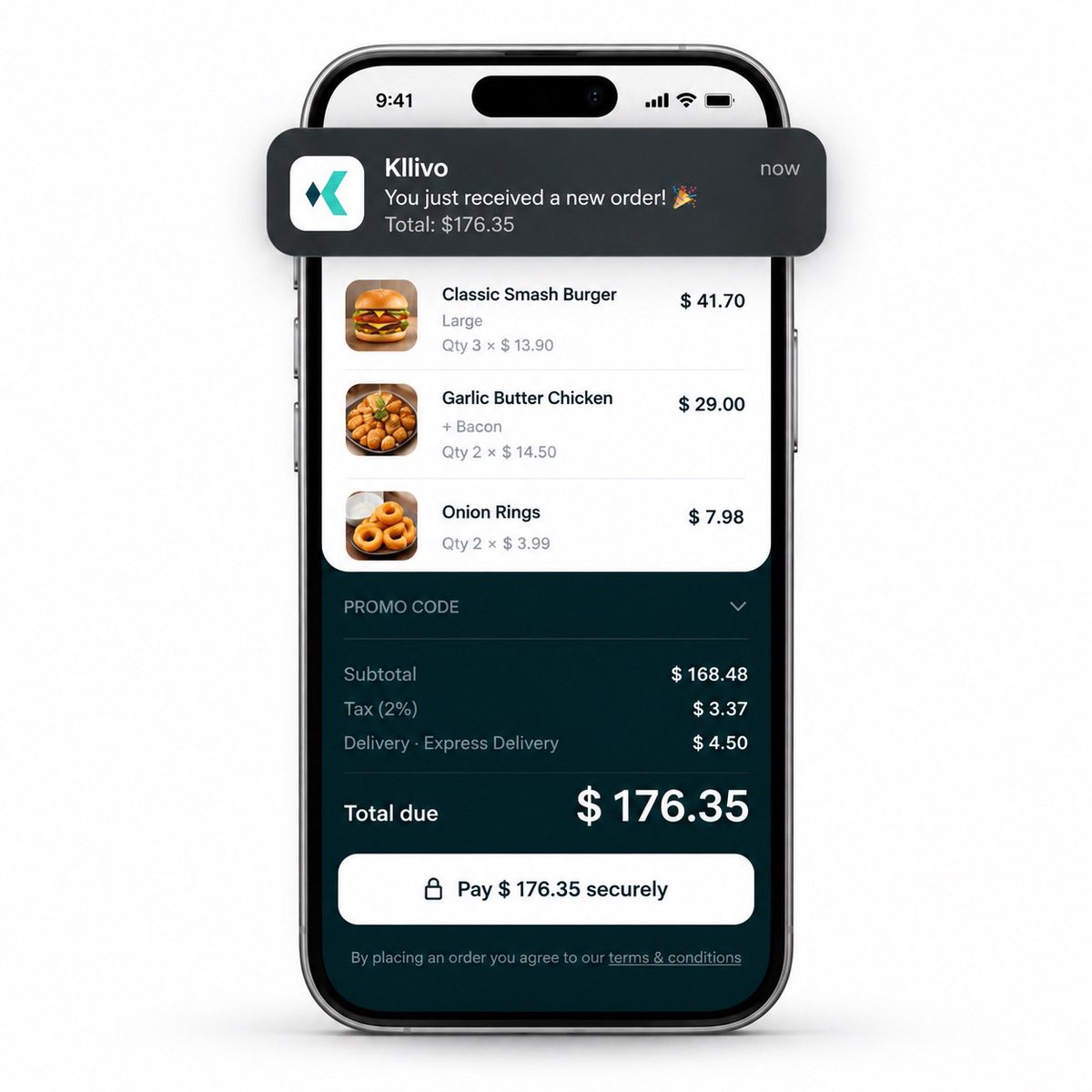 kllivoapp's tweet photo. A new order, straight from your website. 
With Kllivo, your customers can order directly from you.
Your restaurant. Your orders. Your customers.

#Kllivo #RestaurantTech #OnlineOrdering https://t.co/9KthcXU0fb