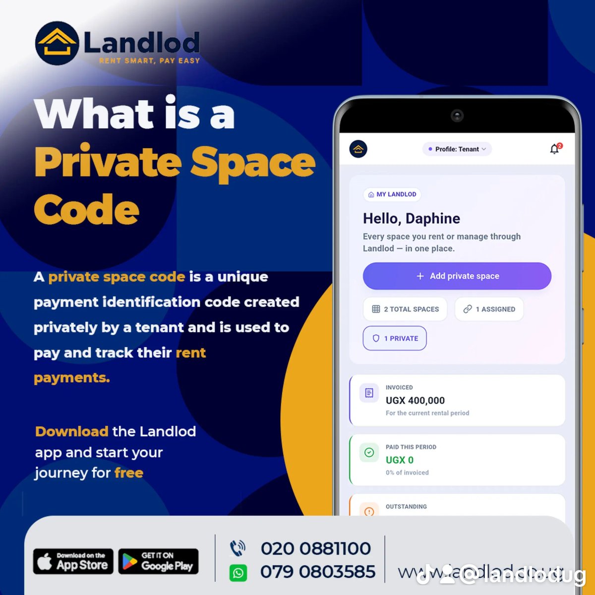 landlod_ug's tweet photo. With your Landlod Private Space Code, managing payments and keeping track of your rent has never been easier.
​Download the app today and start your journey for free! Link in bio. https://t.co/p1rktLCV94