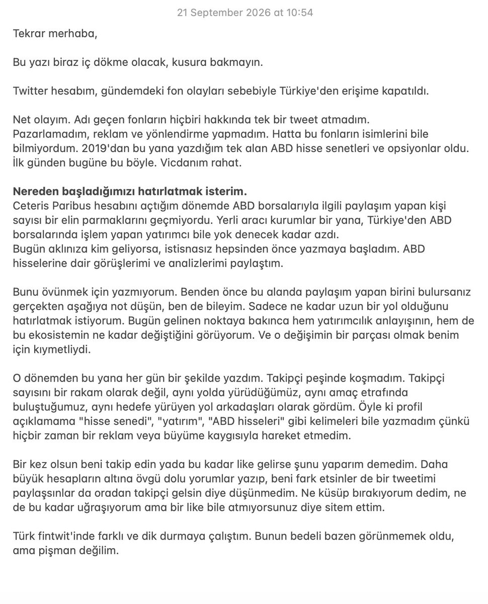 onestoplossx's tweet photo. Ceteris Paribus hesabıma Türkiye'den erişim kısıtlandı.

Neler olduğunu ve bundan sonra nasıl devam edeceğimi anlattım. İçimi dökmek ve bundan sonrası için planlarımı paylaşmak istedim.

Yeni @onestoplossx hesabımda da sizi yanımda görmek beni mutlu eder. Destekleriniz için şimdiden teşekkürler.