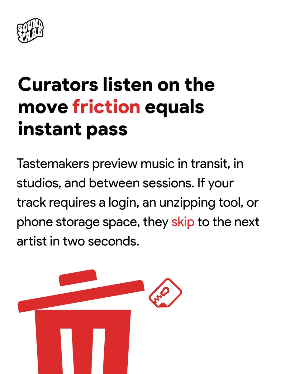 soundyaad's tweet photo. Curators skip if they have to download or log in to hear your song. 

Soundyaad’s pitch cards stream instantly on any device. Zero Friction.

👉 Pitch smarter at https://t.co/sRY1ml0PIK https://t.co/YglAi5lxlj