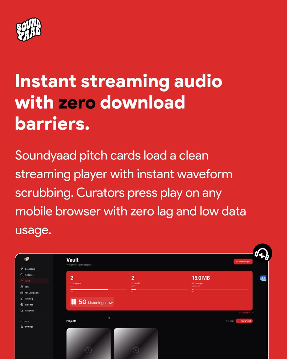 soundyaad's tweet photo. Curators skip if they have to download or log in to hear your song. 

Soundyaad’s pitch cards stream instantly on any device. Zero Friction.

👉 Pitch smarter at https://t.co/sRY1ml0PIK https://t.co/YglAi5lxlj