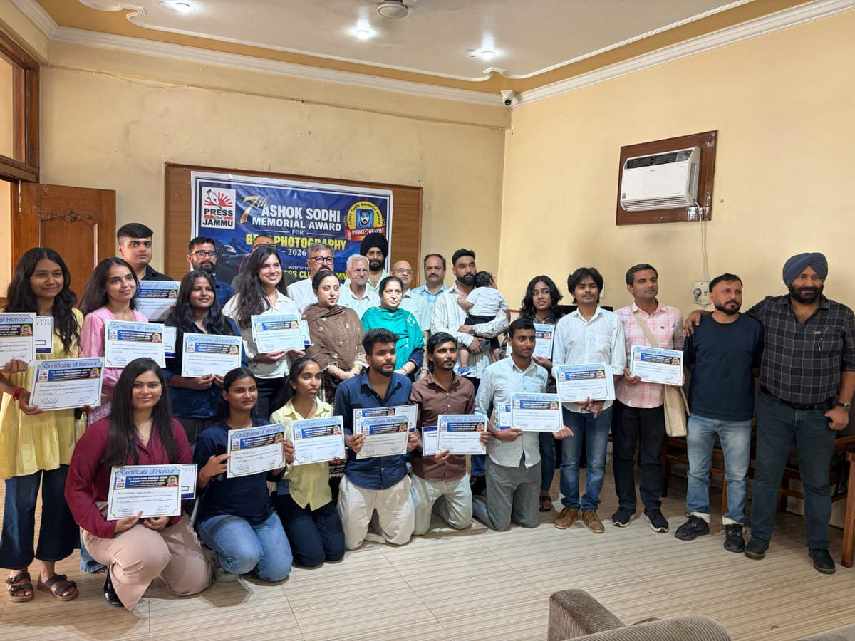 IIMC_India's tweet photo. Heartiest congratulations to all the students of @iimcjammu who participated in the #7thAshokSodhiMemorialAward for #BestPhotography, 2026, instituted by the Press Club of India on 21 September 2026.

🏆 Students Receiving Consolidated Prize of ₹2,000/-
1.Tanisha Kohli

(1/2) https://t.co/msdUbh6Wwv