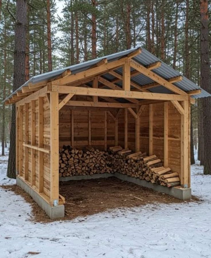 cabinsmountain's tweet photo. A good woodshed doesn’t need to be complicated. A strong roof, open sides for airflow, and a dry place to stack the firewood are all you really need. https://t.co/vrynjZlrDc