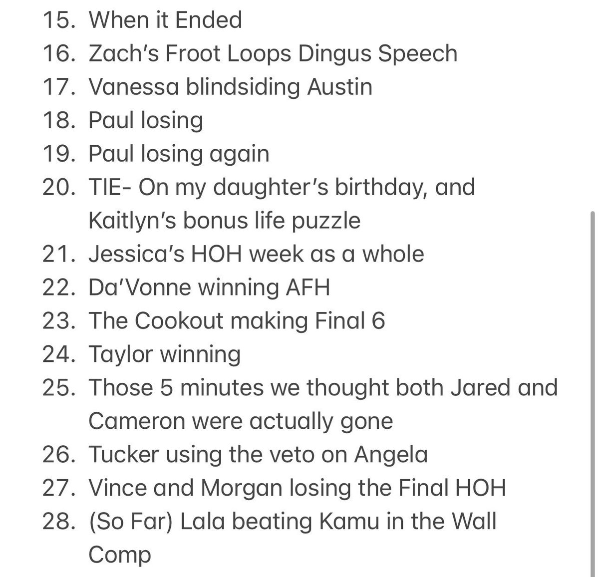 BBSavant's tweet photo. Decided to make a list of my favorite moments in each BB season

#BB28 https://t.co/LONh1cTptr