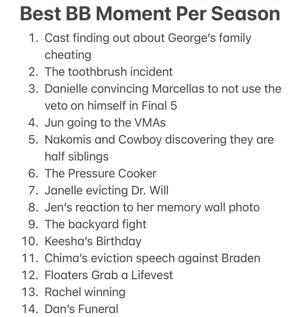 BBSavant's tweet photo. Decided to make a list of my favorite moments in each BB season

#BB28 https://t.co/LONh1cTptr