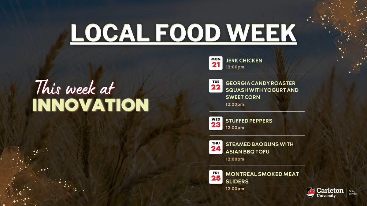CarletonDining's tweet photo. Local Food Week kicks off this week at Innovation Test Kitchen! Come and visit some of our local suppliers and learn more about where Carleton Dining's food comes from - all while enjoying an incredible selection of dishes all week long! https://t.co/EkmimnzUVE