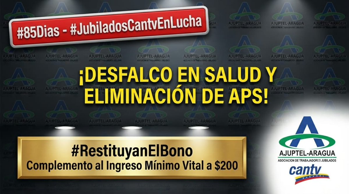 ccordeve's tweet photo. #21Sept en #85Dias, #JubiladosCantvEnLucha exigimos atención inmediata al desfalco en salud y la eliminación de APS y Anexo C que vulneran nuestra protección. Exigimos #RestituyanElBono Complemento al Ingreso Mínimo Vital a $200 contra este atropello. @Estoficial @dplacer https://t.co/CuYPCZnjj5
