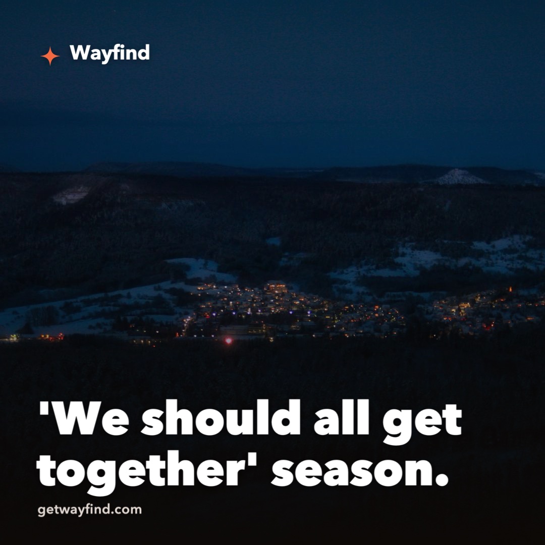 GetWayfind's tweet photo. Right on schedule, the leaves turn and someone drops the 'we should all get together before the holidays' text. Everyone hearts it. Nobody picks a date. This is the year it actually happens. Free at https://t.co/EKXu5hpeeF. #grouptrip https://t.co/eV7BGhdMpB