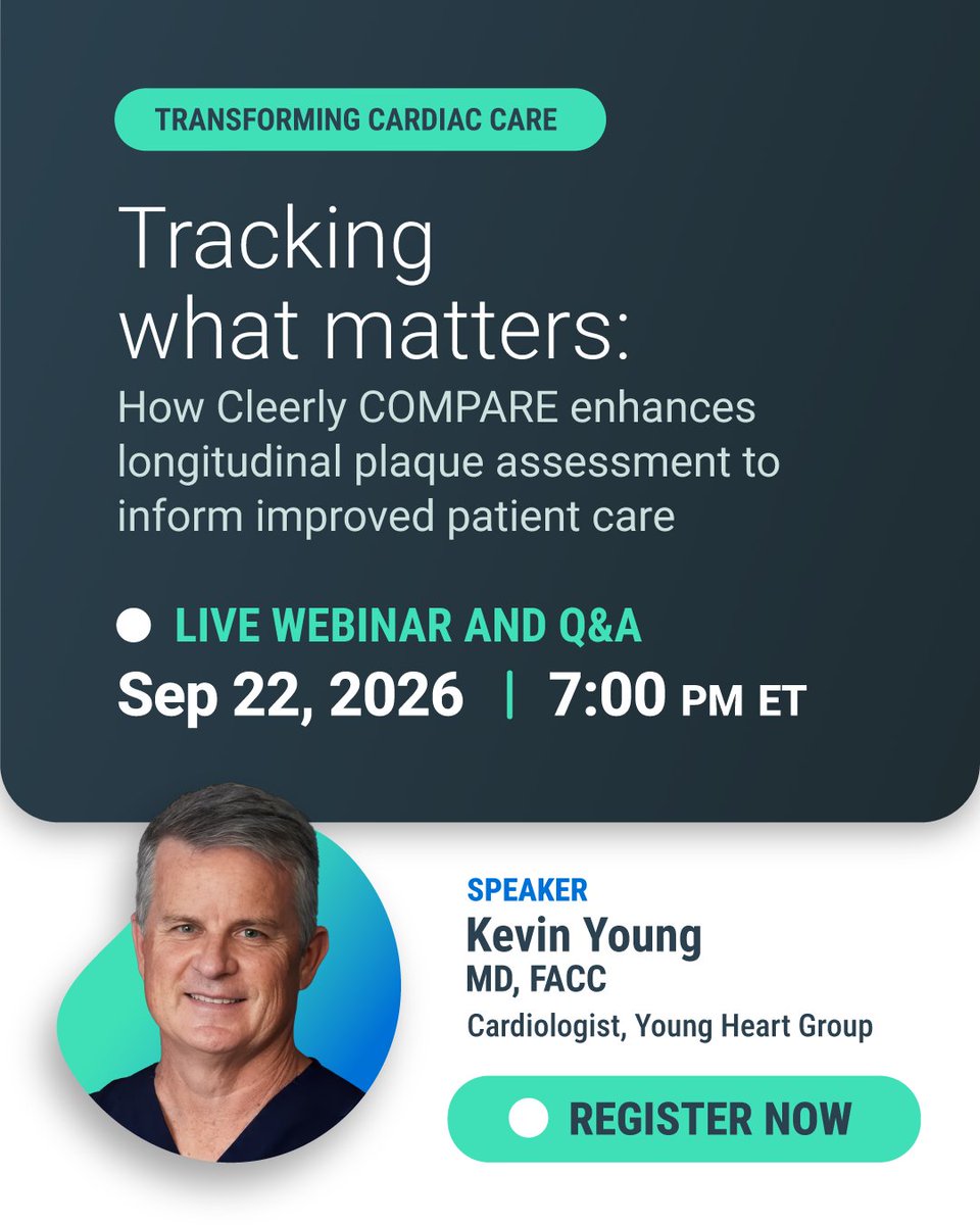 Cleerlyhealth's tweet photo. 🗓️ Tomorrow! Real cases. Real questions answered live. 

Join Dr. Kevin Young on tracking plaque change over time with Cleerly COMPARE.

👉 Register now: https://t.co/KFzQGYbjEg

#YesCCT #PlaqueAnalysis #Cardiology https://t.co/SQ0Rz92Dv7