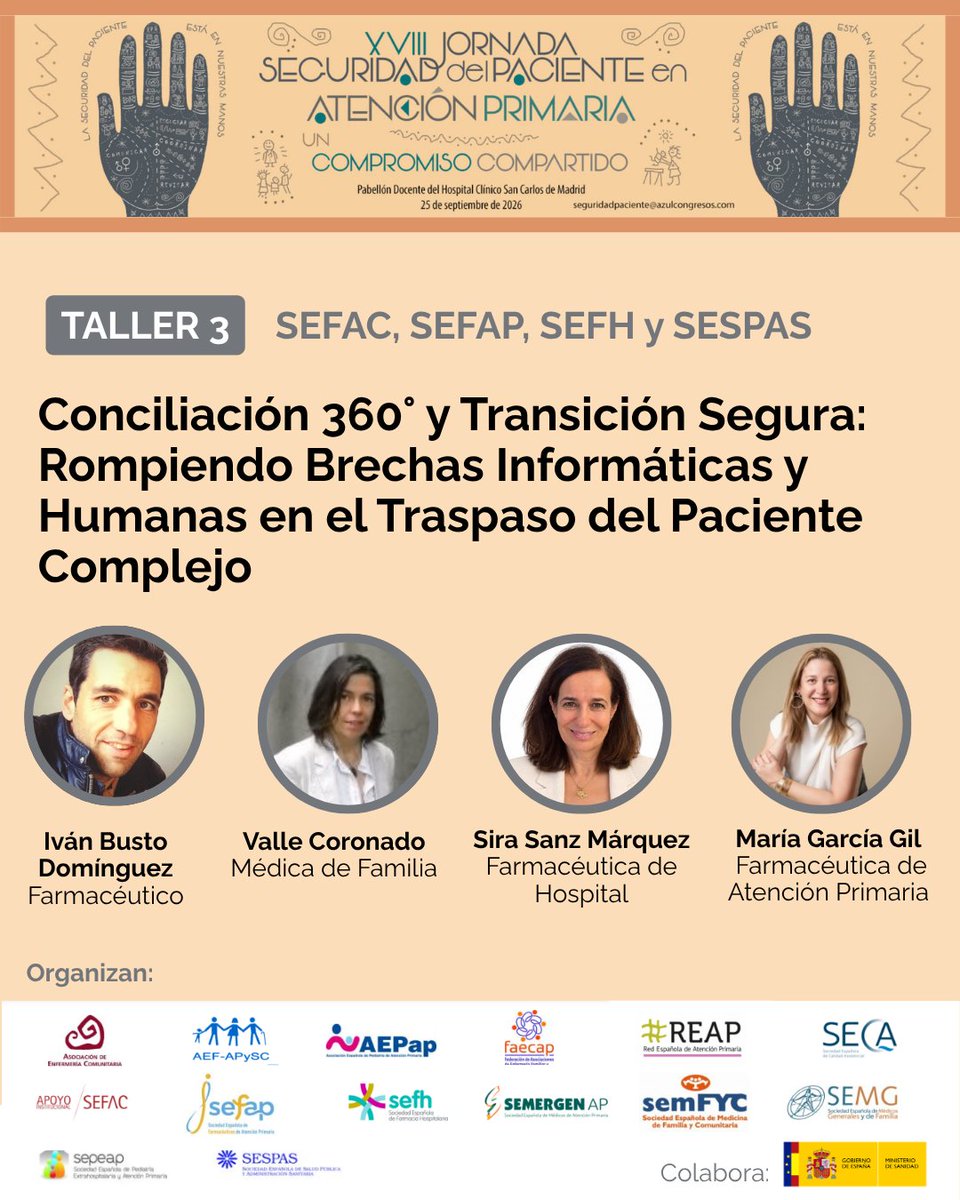 CalidadAsistenc's tweet photo. Llega la XVIII Jornada de #SeguridaddelPaciente en #AtenciónPrimaria
🗓️ 25 sept
🏥 Hospital Clínico San Carlos de Madrid
💬 “Un compromiso compartido” para abordar la cronicidad desde una perspectiva multidisciplinar.
Consulta el programa: https://t.co/RZcAt4Ilcu
#SegPacAP https://t.co/pogNITZvqc
