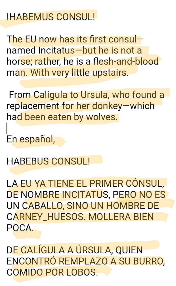 MargalCanada's tweet photo. IHABEMUS CONSUL! 
The EU now has its first consul—named Incitatus—but he is not a horse; rather, he is a flesh-CARNEYHUESO man

 From Caligula to Ursula, who found a replacement for her donkey—which had been eaten by wolves. https://t.co/juVGi2PLBn