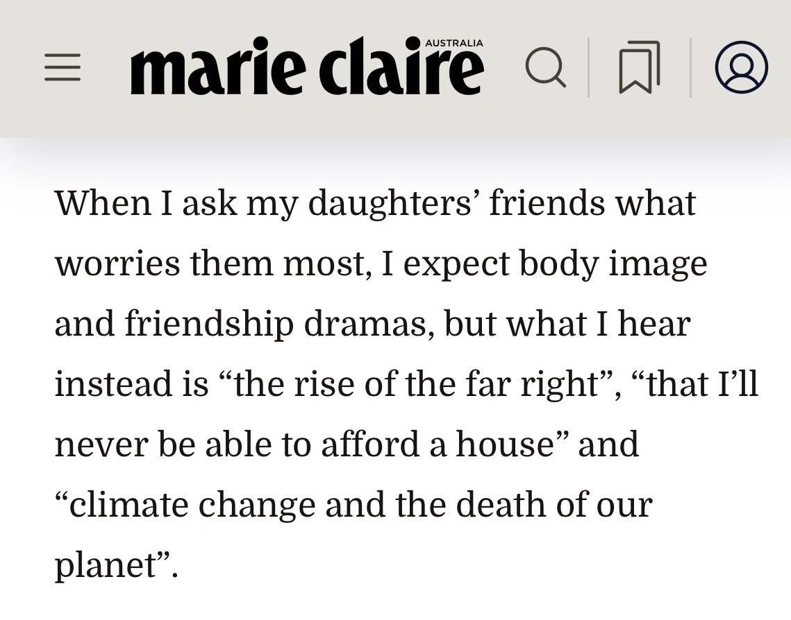 freyaindiaa's tweet photo. Apparently teenage girls are unhappy because of toxic masculinity and “the rise of the far-right”.

I’m pleased to be in Marie Claire but I’m so tired of this framing, especially as I’ve been called far-right for writing about divorce, about online p*rn, and about so much else hurting girls. And often the right are the only ones willing to take these issues seriously.